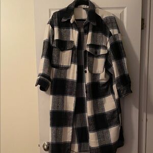 Stylish Black, Blue and Cream Checkered Utility Jacket